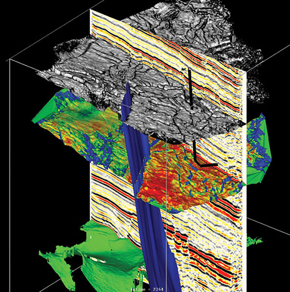 A 3-D view of the Eagle Ford: Some operators believe “linking the results of well tests to attributes derived from the seismic will provide operators with a far more reliable predictive capability in any shale play.” Graphic courtesy of Galen Treadgold