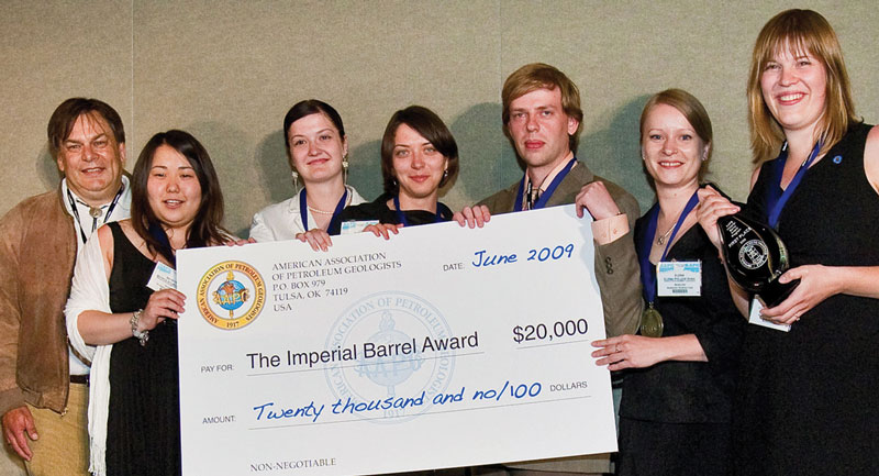 The thrill of victory: Members of the Moscow State University IBA team enjoy the spotlight as 2009 champions.