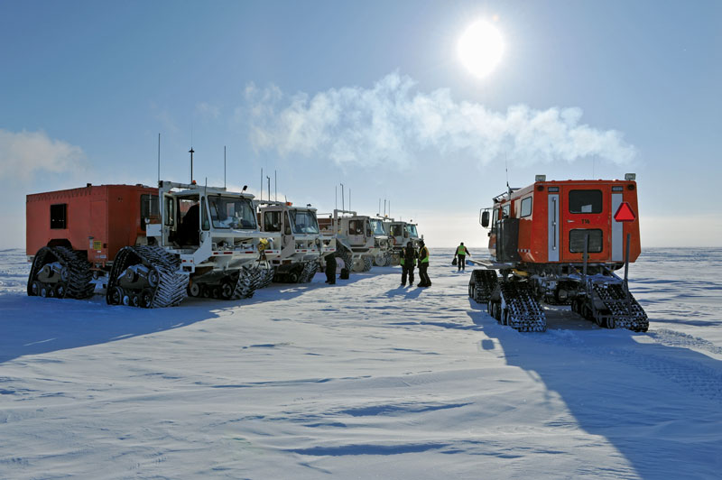 The big chill: Carefully monitored operations, specialized equipment and intensive training help seismic crews minimize impact in the harsh but delicate Arctic environment. Photo courtesy of CGGVeritas.