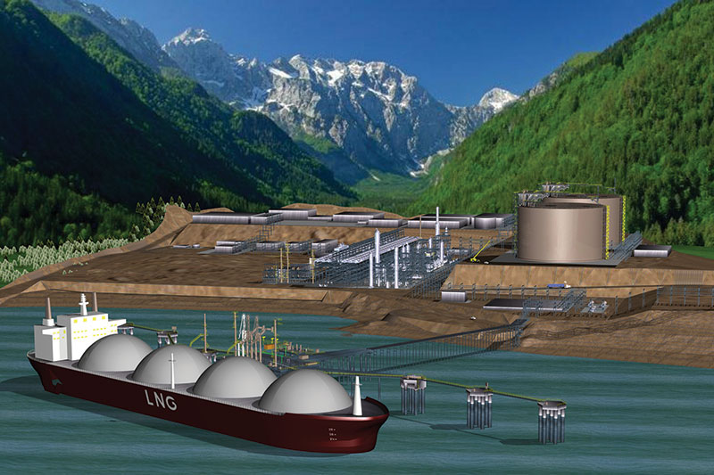 Artist’s rendering of the proposed Kitimat LNG facility in British Columbia, Canada. Graphic courtesy of Apache Corp