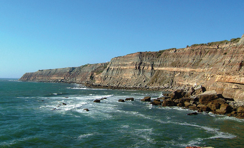 Outcrop of Tithonian fluvio-deltaic deposits, 60 kilometers north of Lisbon, Portugal – one of the best reservoir-rocks of the Lusitanian Basin and a good analog to the North Sea’s Statfjord Formation. 
Photos courtesy of Nuno Pimentel