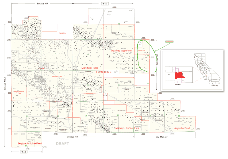 An activity map for the Railroad Gap Field in Kern County, California, including the general location of Occidental Petroleum's recent discovery. Graphic courtesy of the Caliornia Division of Oil, Gas and Geothermal Resources.