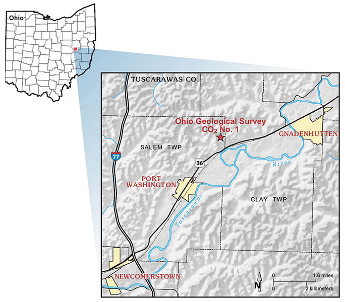 Location of the Ohio Geological Survey’s CO2 research well, which was completed in early August. Analysis of the log, rock and formation testing data will take place over the next several months. Officials believe it will provide “a significant amount of data” to their regional modeling efforts for CO2 sequestration. 