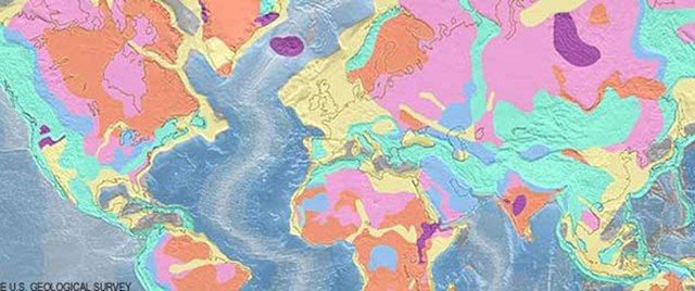 Map of world geologic provinces. For more information on what the various colors mean, see the link on the page below.