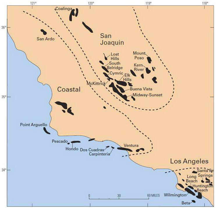 Figure 4: Principal oil fields of California (Tennyson, 2005)
