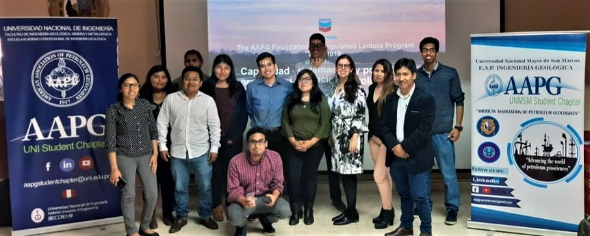 Irene Arango with members of the student chapter of the National University of San Marcos and the National Engineering University in Lima, Peru.