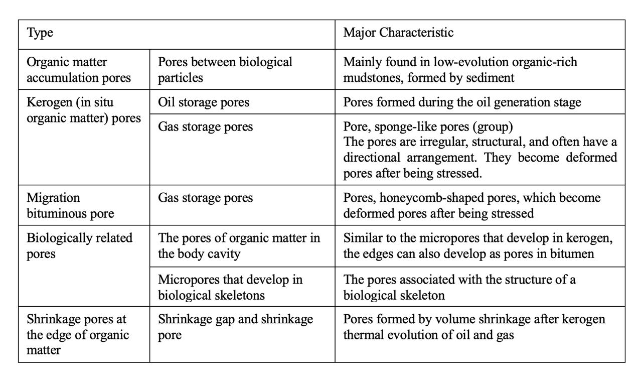 Table 1 types and characteristics of organic pores in shale oil and gas reservoirs