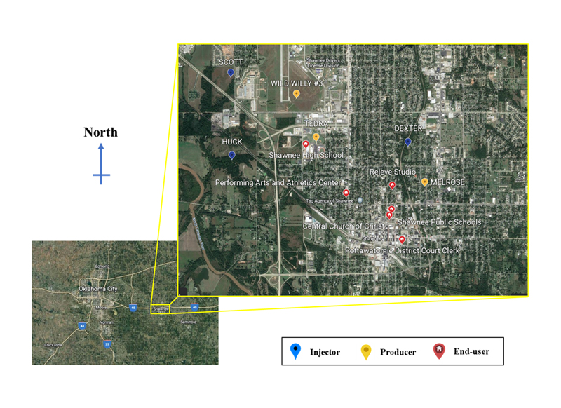 Figure 1. Map of the project site in Shawnee, OK with the targeted end-users (Google Earth, 2022).