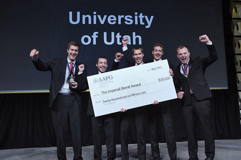 Members of the IBA-winning University of Utah team – flexing, just a bit. From left: Alexandre Turner, Morgan Rosenberg, Tyler Szwarc, Mason Edwards and Marko Gorenc.
