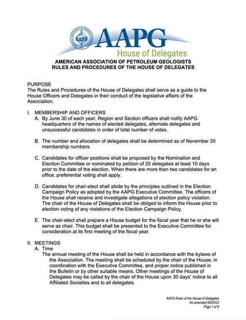 AAPG HOD Rules and Procedures