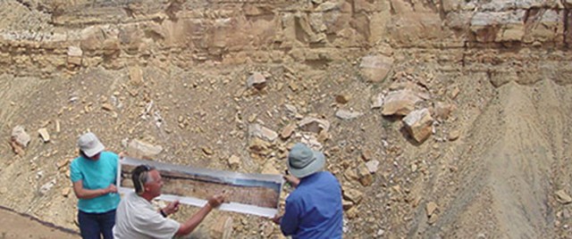 Geoscientists examining the Upper Ferron Sandstone, east-central Utah. Photo courtesy of James Garrison