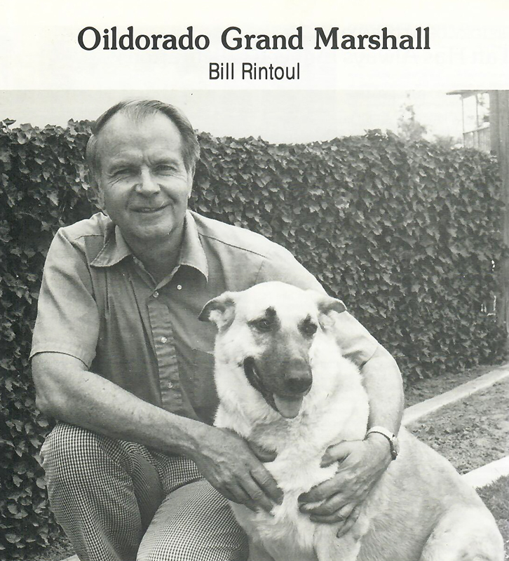 Rintoul with his dog Woofie. This photo was included in the
Taft Oildorado 1980 brochure, when Rintoul participated as Oildorado Grand Marshall in the parade. Rintoul loved
animals, and his daughter Susan remembers how one day Rintoul brought home a stray cat who gave birth to five
kittens, all of which the family kept and cared for.